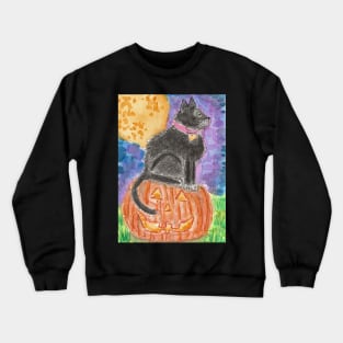 Black cat Halloween pumpkin art Crewneck Sweatshirt